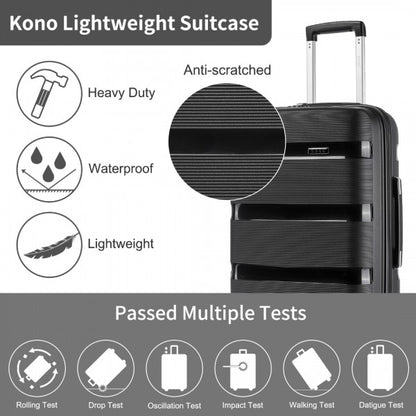 KSK2492 - Kono 28-Inch PP Hardshell Checked Luggage–Large Lightweight Suitcase with TSA Lock, 360° Spinner Wheels - Black