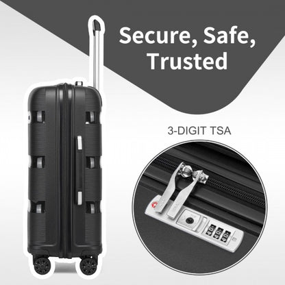 KSK2492 - Kono 3-Piece PP Hardshell Luggage Set–Durable Travel Suitcases with TSA Lock, 360° Spinner Wheels - Black