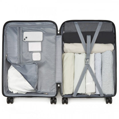 KSK2492 - Kono 3-Piece PP Hardshell Luggage Set–Durable Travel Suitcases with TSA Lock, 360° Spinner Wheels - Black