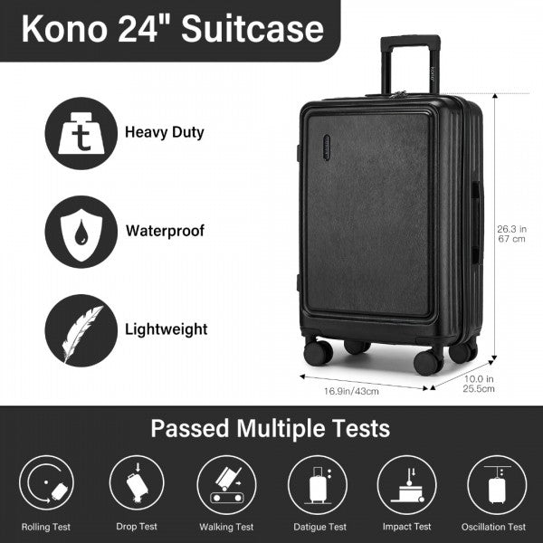 KSK2493 - Kono Durable 24 Inch ABS+PC Hardshell Suitcase with TSA Lock Lightweight Travel Luggage with 360° Spinner Wheels - Navy