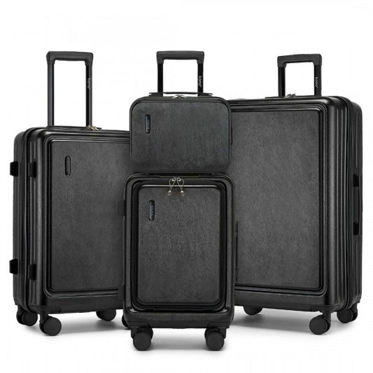 KSK2493 - Kono Durable ABS+PC Hardshell Luggage Set with TSA Lock 360° Spinner Wheels 4-Piece Set 20/24/28 And Vanity Case - Black