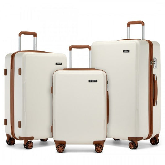 KSK2494 - Kono 3-Piece Minimalist Hard Shell ABS+PC Luggage Set with TSA Lock and 360° Spinner Wheels - Cream And Brown