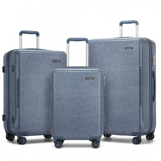 KSK2494 - Kono 3-Piece Minimalist Hard Shell ABS+PC Luggage Set with TSA Lock and 360° Spinner Wheels - Denim Blue