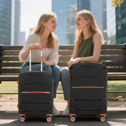 KSK2591 - Kono 20-Inch PP Modern Scratch-Resistant Cabin Suitcase with TSA Lock & Stylish Brown Accents - Black and Brown
