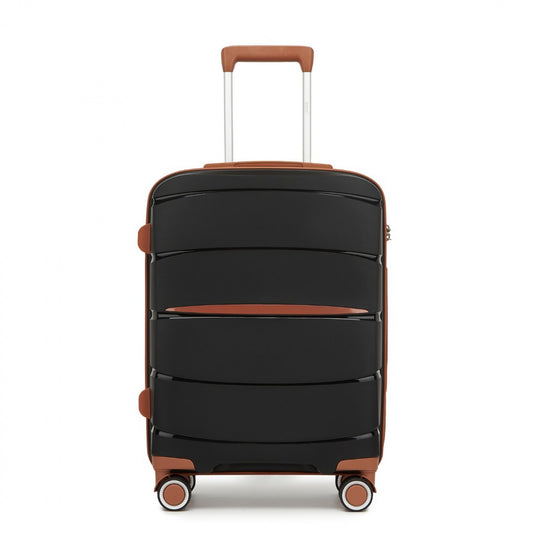 KSK2591 - Kono 20-Inch PP Modern Scratch-Resistant Cabin Suitcase with TSA Lock & Stylish Brown Accents - Black and Brown
