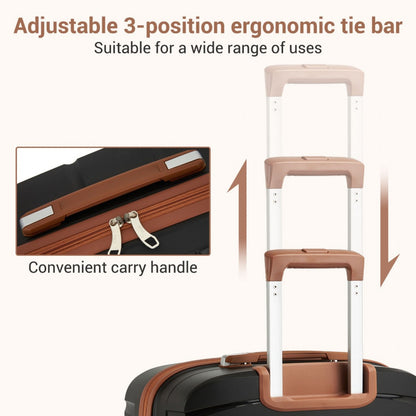 KSK2591 - Kono 20-Inch PP Modern Scratch-Resistant Cabin Suitcase with TSA Lock & Stylish Brown Accents - Black and Brown