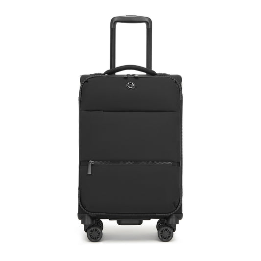 KSN2593 - 20 inch Women's Lightweight Softshell Suitcase with Spinner Wheels and Spacious Compartments - Black