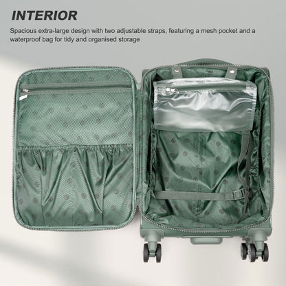 KSN2593 - 20 inch Women's Lightweight Softshell Suitcase with Spinner Wheels and Spacious Compartments - Green