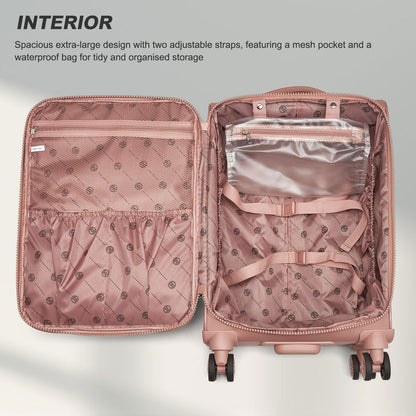 KSN2593 - 20 inch Women's Lightweight Softshell Suitcase with Spinner Wheels and Spacious Compartments - Pink