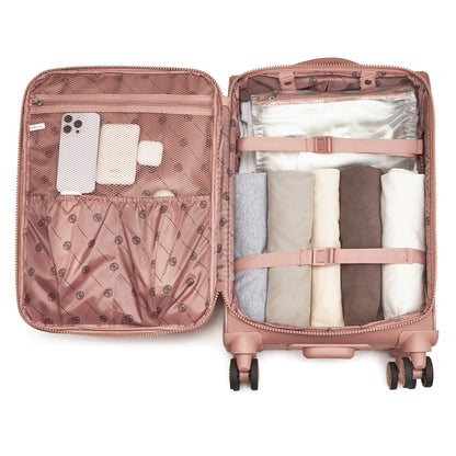KSN2593 - 20 inch Women's Lightweight Softshell Suitcase with Spinner Wheels and Spacious Compartments - Pink