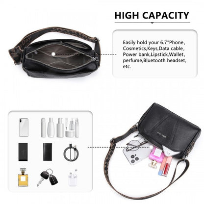 L2310 - Miss Lulu Simple And Elegant Wide Strap Genuine Leather Crossbody Bag - Beige