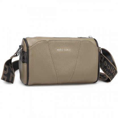 L2310 - Miss Lulu Simple And Elegant Wide Strap Genuine Leather Crossbody Bag - Beige