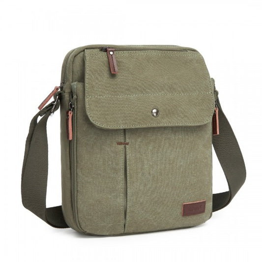 MSK2455 - Kono Canvas Crossbody Shoulder Bag – Multi-Pocket Messenger Bag with Adjustable Strap and Front Organizer Panel