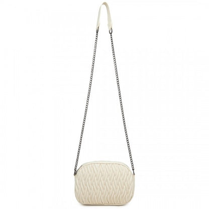 MSM2449 - Miss Lulu Practical Quilted Soft PU Leather Crossbody Shoulder Bag with Chain Strap - Khaki