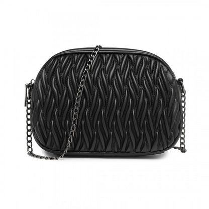 MSM2449 - Miss Lulu Practical Quilted Soft PU Leather Crossbody Shoulder Bag with Chain Strap - Khaki