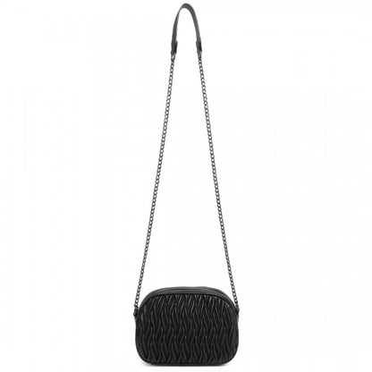 MSM2449 - Miss Lulu Practical Quilted Soft PU Leather Crossbody Shoulder Bag with Chain Strap - Khaki
