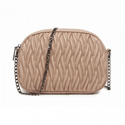 MSM2449 - Miss Lulu Practical Quilted Soft PU Leather Crossbody Shoulder Bag with Chain Strap - Khaki