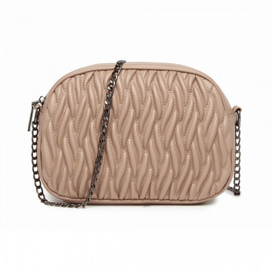 MSM2449 - Miss Lulu Practical Quilted Soft PU Leather Crossbody Shoulder Bag with Chain Strap - Khaki
