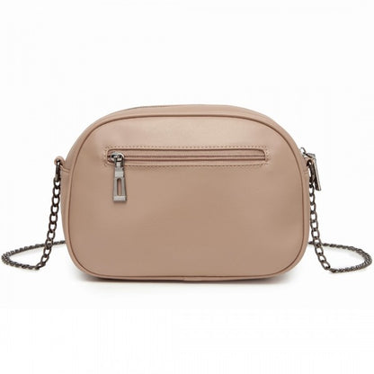 MSM2449 - Miss Lulu Practical Quilted Soft PU Leather Crossbody Shoulder Bag with Chain Strap - Khaki