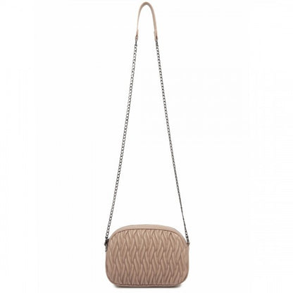 MSM2449 - Miss Lulu Practical Quilted Soft PU Leather Crossbody Shoulder Bag with Chain Strap - Khaki