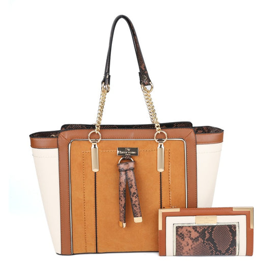 SY2217-BROWN - Women's new fashion snake print colour matching handbag without purse