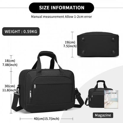 TVK2456 - Kono Water-Resistant Carry-On Cabin Bag with Laptop Compartment for Business Weekend & Daily Use - Black