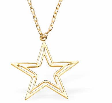 Golden Hollow Star Necklace, Gold Plated