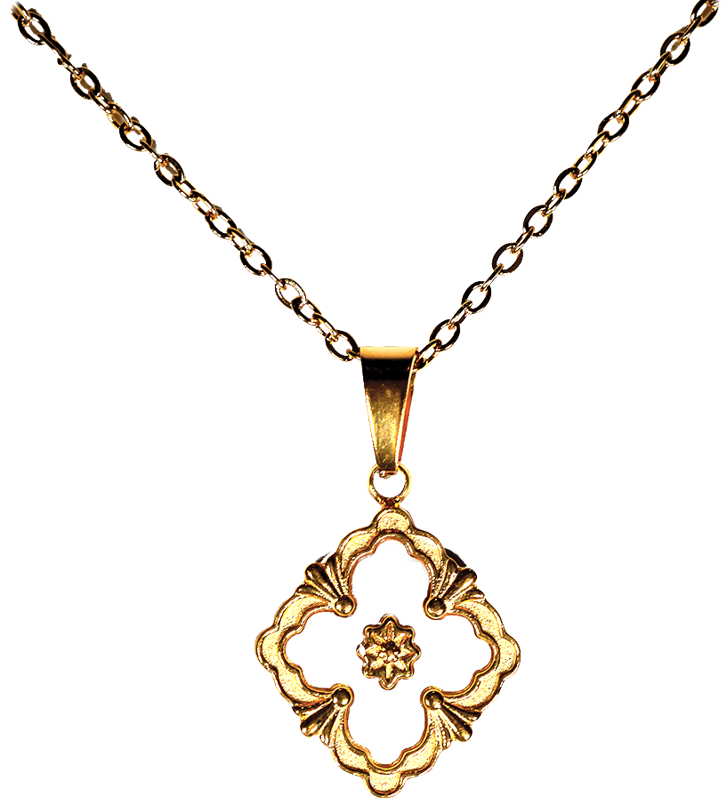 Golden Framed, White Four Leaf Clover Necklace, Gold Plated
