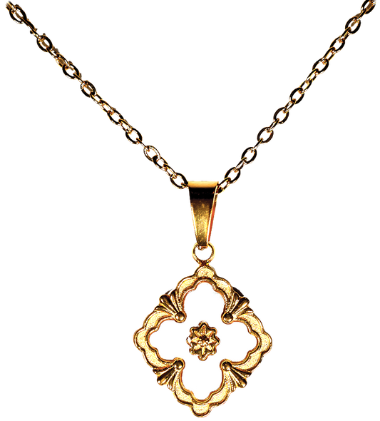 Golden Framed, White Four Leaf Clover Necklace, Gold Plated