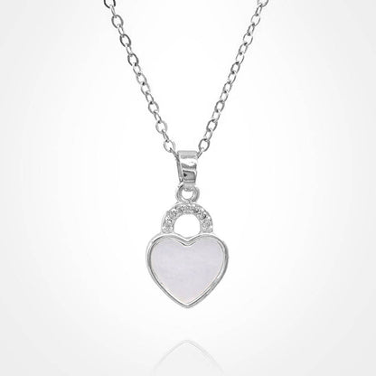 Stainless Steel CZ Stone Accent Mother of Pearl Heart Pendant Necklace
