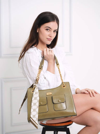 VINTAGE CHAIN SHOULDER BAG WITH SCARF