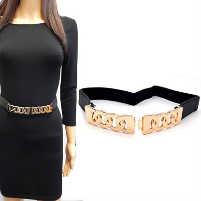 Cuban Chai Link Buckle Accented Elastic Belt