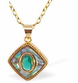 Paua Shell Oblique with Stone Necklace, Golden Framed