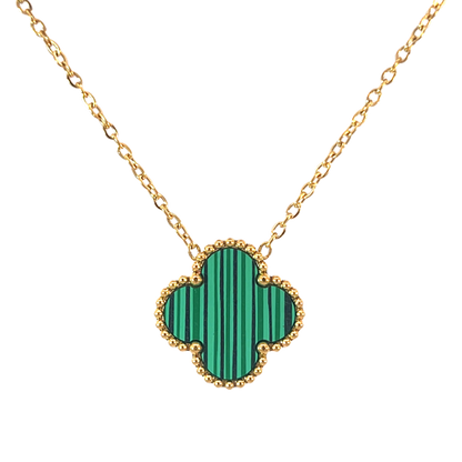 Green Four Leaf Clover Pendant Necklace, 18K Gold Plated