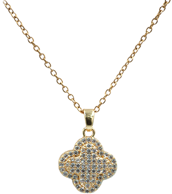 Glittery Gold Plated Four Leaf Clover Necklace