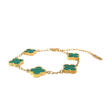 Green Four Leaf Clover Double-Sided Bracelet,18K Gold Plated